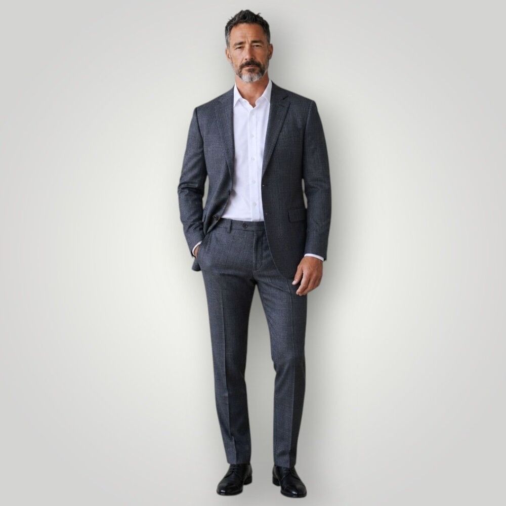MICHAEL KORS Mens 2 Piece Suit 48R Blazer 42WX28 Pants Navy Wool Plaid Classic